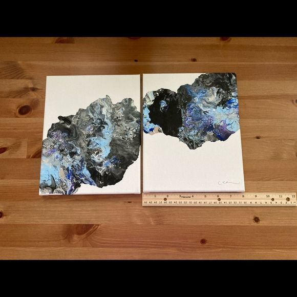 New Original Signed Artwork Set of 2 Acrylic Paintings on Canvas - Picture 6 of 7